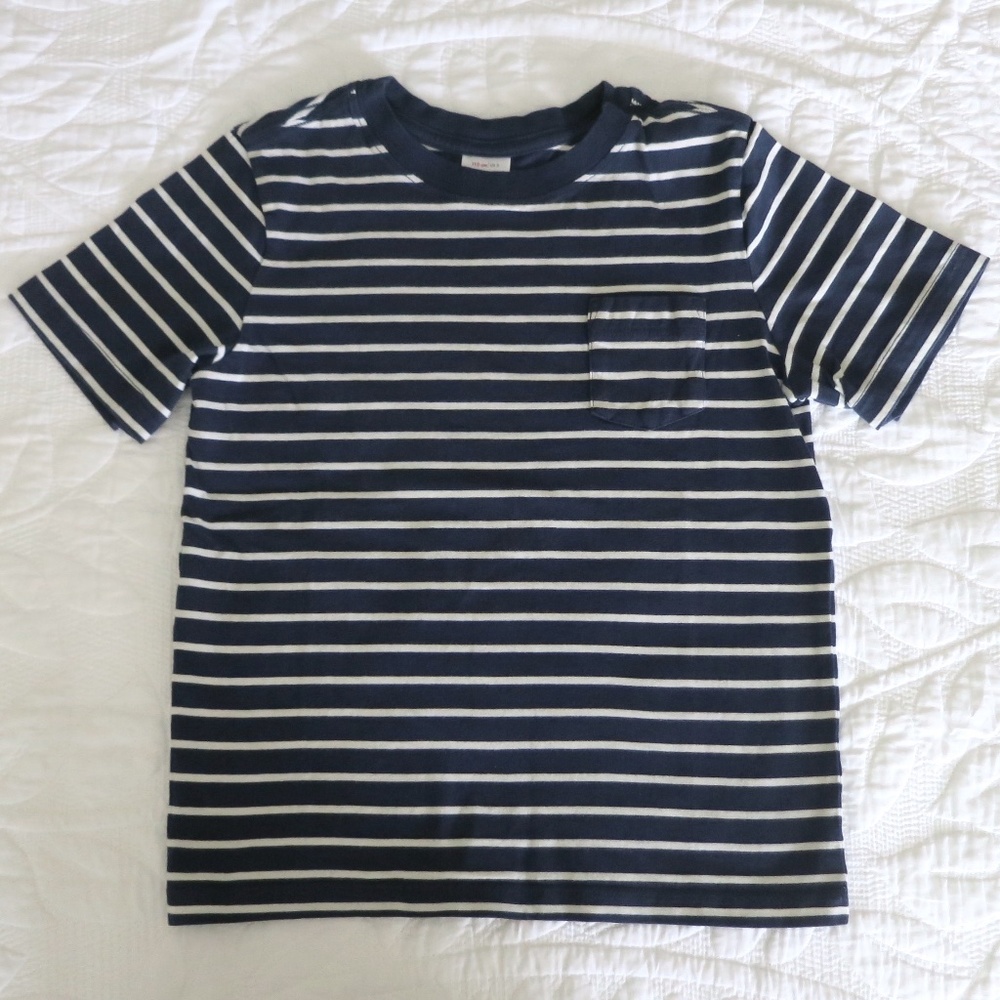 Hanna Andersson 100% Cotton Navy & White Striped Pocket Tee Size 5